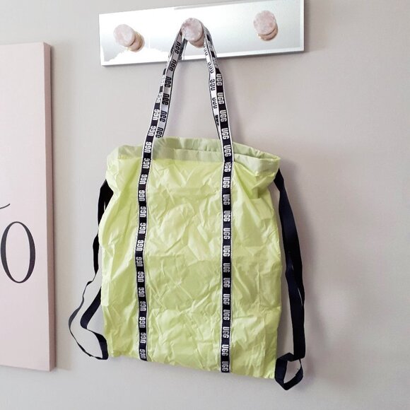 NWT UGG lime green, black & silver logo parachute convertible backpack tote bag - Picture 11 of 12